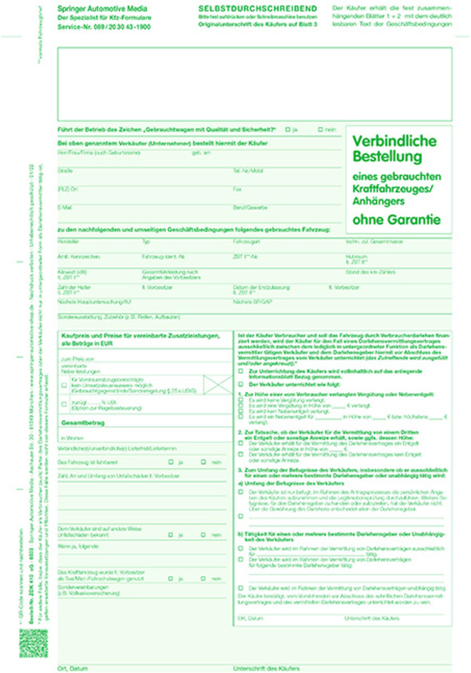 Gebrauchtwagen-Bestellung ohne Garantie